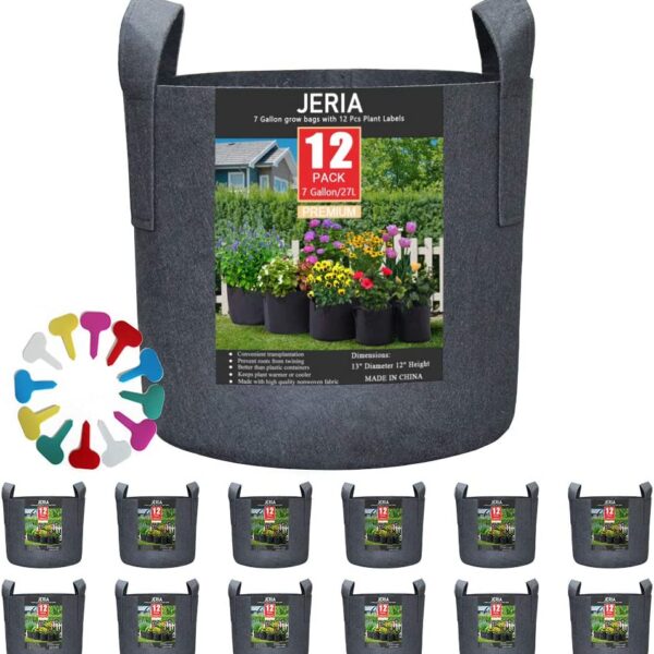 JERIA 12-Pack 7 Gallon, Vegetable/Flower/Plant Grow Bags